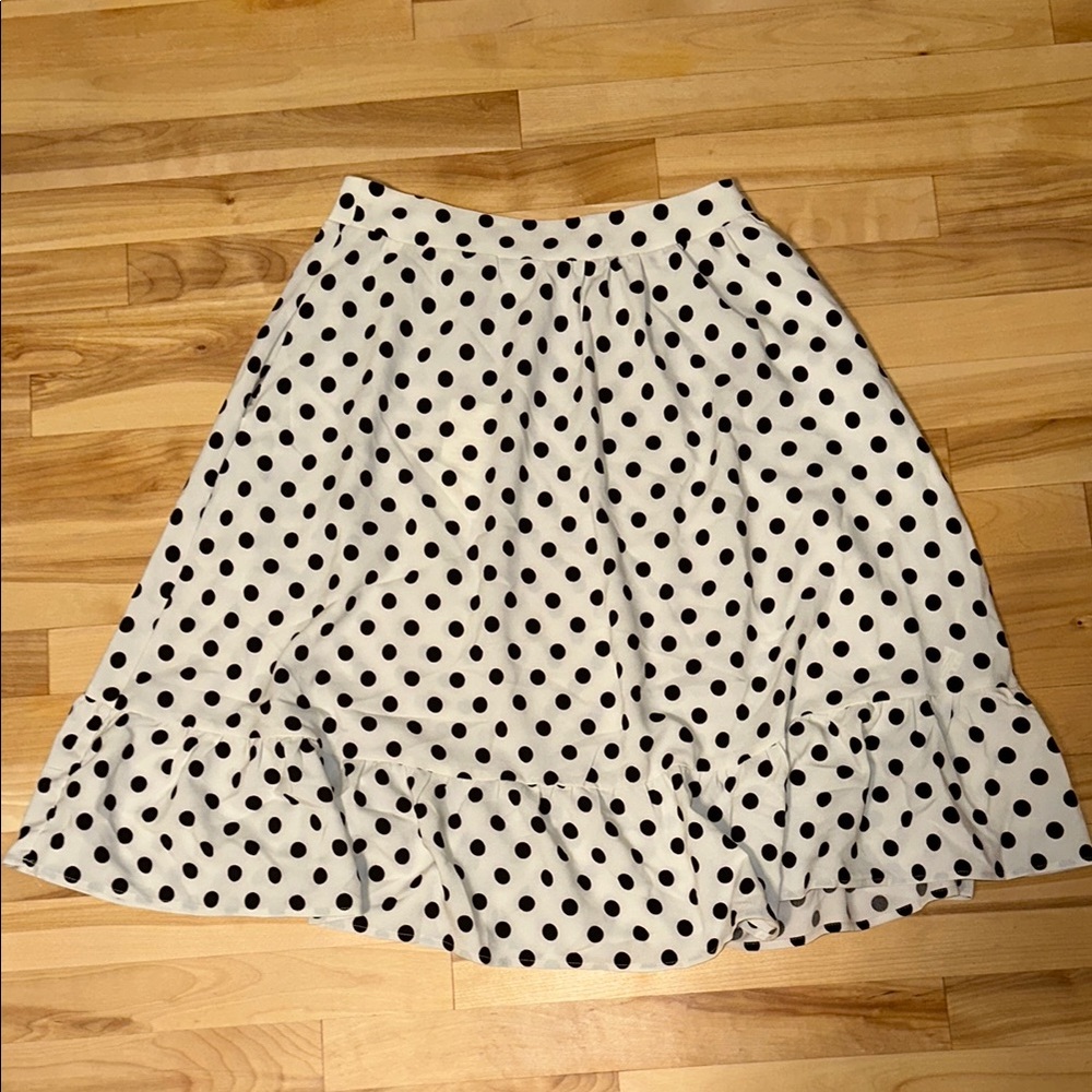 Black and White Polka Dot A-Line Midi Skirt